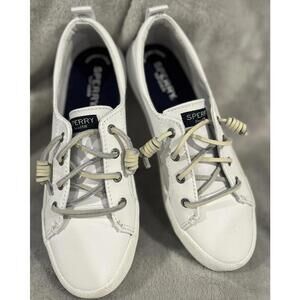 Sperry Women's Crest Vibe Leather Top Sider Sneakers White Memory Foam Size 7